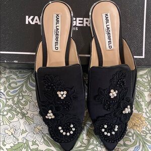 Karl lagerfeld black satin mule. 7.5